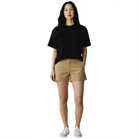 NEW Michael Kors Khaki Chino Shorts Women Size 4 Flat Front Classic Preppy Tan - Picture 1 of 9